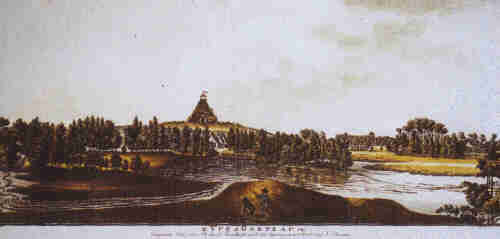 Garzau, Blick auf Pyramide, Kleinen Haussee (mit Inselguppe) und Mühlenfließ, 1787